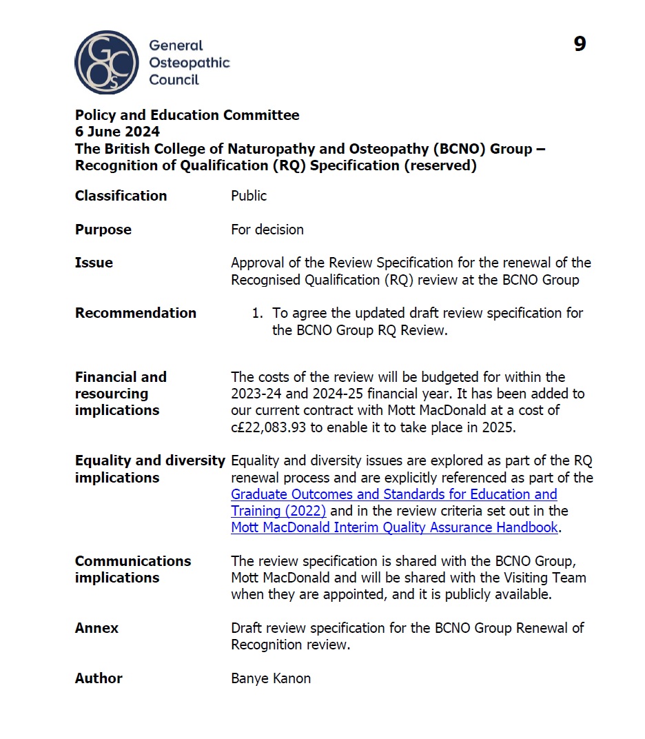 Documento General Osteopathic Council RQ